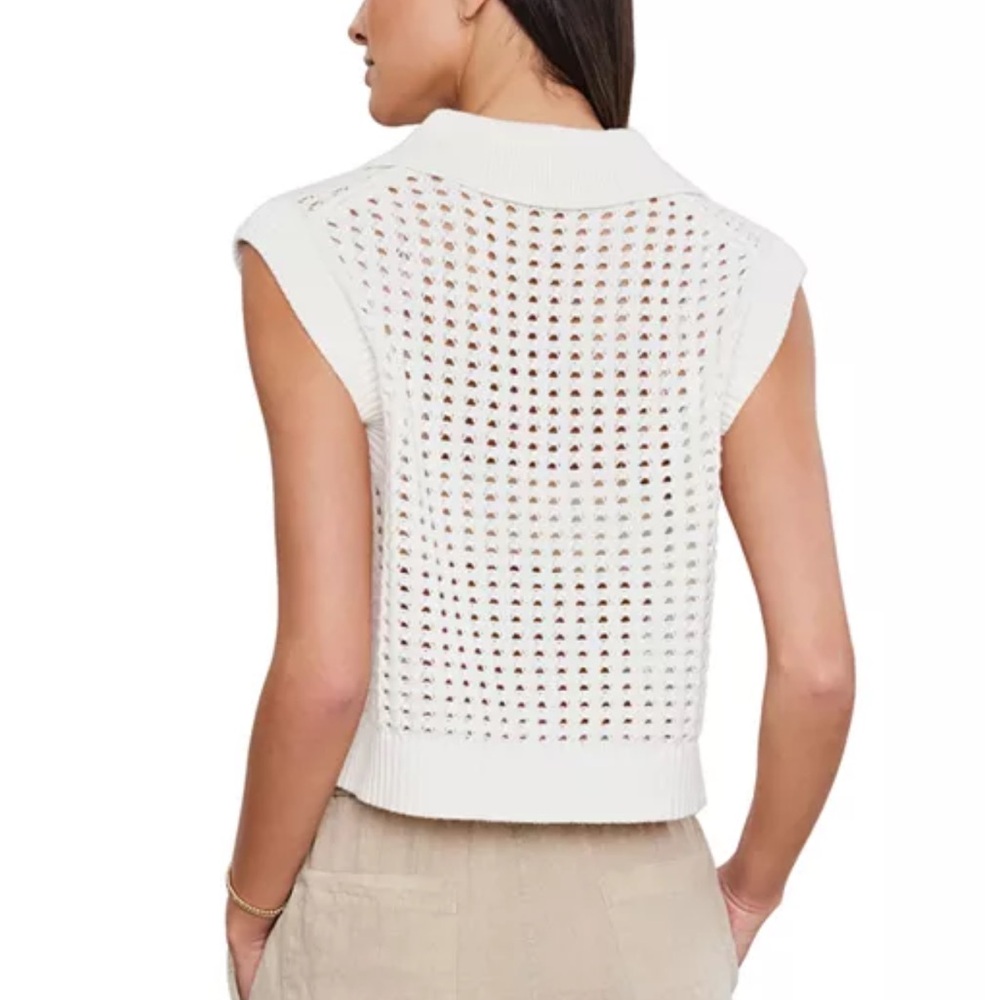Velvet by Graham & Spencer Taye Open Knit Sweater Vest | Cream | Size Small - Picture 3 of 8
